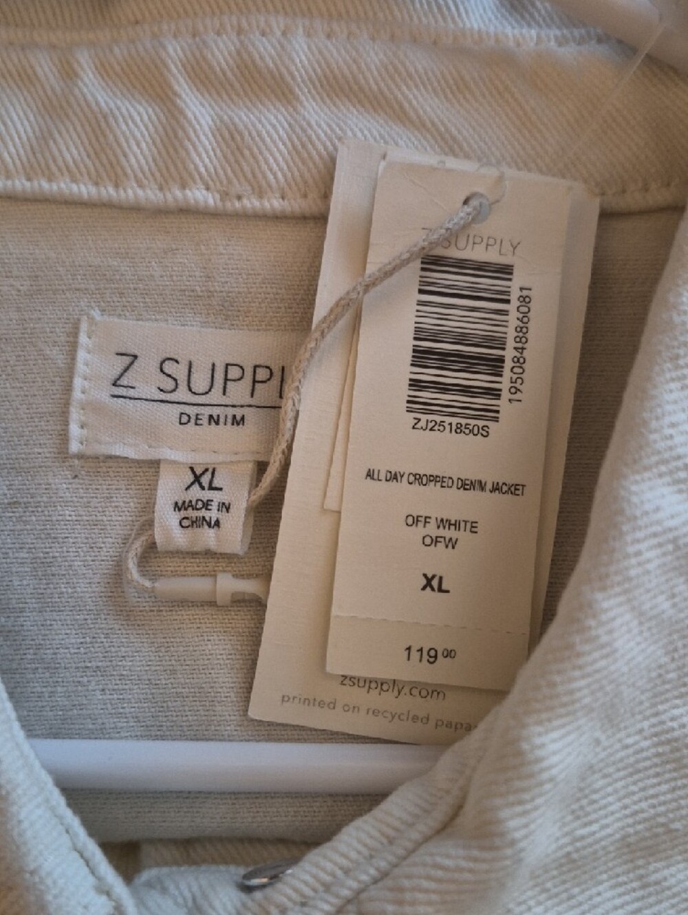 Z Supply Women's Cropped Cream Denim Jacket - NWT - Picture 9 of 10